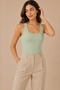 Women's 2-Piece Square Collar Wide Strap 100% Cotton Camisole Basic Undershirt White-Green - 5