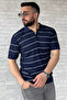 Men's Polo Collar Half Zipper Striped Patterned Knitwear T-Shirt - 2