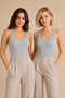 Women's 2-Piece Square Collar Wide Strap 100% Cotton Camisole Basic Undershirt Blue