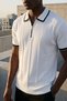 Men's Polo Collar Half Zipper Striped Patterned Lycra Knitwear T-Shirt
