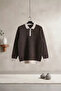 Men's Polo Collar Half Zipper Striped Patterned Knitwear Sweater - 3