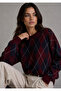 Burgundy Navy Blue Diamond Pattern Crew Neck Oversize Women's Knitwear Sweater