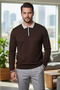 Men's Polo Collar Half Buttoned Color-Blocked Knit Sweater