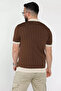 Men's Polo Neck Self-Line Patterned Color-Embellished Knitwear T-Shirt - 3