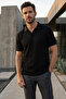 Men's Polo Neck T-Shirt with Self-Line Pattern
