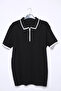 Men's Polo Collar Half Zipper Striped Patterned Lycra Knitwear T-Shirt - 4