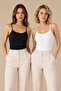 Women's 2-Pack 95% Cotton 5% Elastane Thin Strap Ribbed Undershirt Black-White