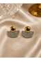 Women's Gold Color Zircon Stone Half Moon Model 316L Stainless Steel Earrings - 2