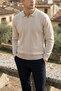Men's Polo Neck Self-Patterned Knit Sweater - 2