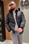 Men's Hooded Coat with Plush Zipper Inside - 2