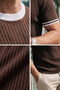 Men's Ribbed Sleeve Collar Striped Knitwear T-Shirt - 2