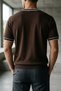 Sleeve Collar Striped Knitwear T-Shirt - 4