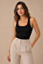 Women's 2-Piece Square Collar Wide Strap 100% Cotton Camisole Basic Undershirt Black-White - 4