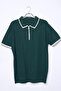 Men's Polo Collar Half Zipper Striped Patterned Lycra Knitwear T-Shirt - 4