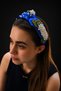 Bym Women's Cobalt Blue Satin Pearl Grape Bunch Embroidered One-Sided Handcrafted Hair Crown Evening Dress
