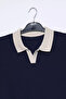 Men's Self-Patterned Polo Collar Knit Sweater - 4