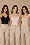 Women's 3-Pack 95% Cotton Lace Detailed Thin Strap Ribbed Undershirt Black-Tan-Pink