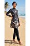 Long Sleeve Floral Hijab Swimsuit Black - 2