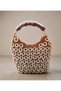 Women's Ringed Straw Shoulder and Hand Bag – Knitted Beach and Casual Bag with Wooden Detail