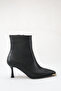 Women's 7 cm Heeled Pointed Toe Gold Detailed Zippered Ankle Boots - 2
