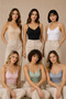 Women's 6-Pack 95% Cotton Lace Detailed Thin Strap Ribbed Undershirt Black-White-Tan-Pink-Blue-Green