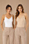 Women's 2-Pack 95% Cotton Lace Detailed Thin Strap Ribbed Undershirt White-Tan