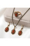 Bronze Women's Copper Women's Jewelry Set Orange Stone Curly Drop Vintage Necklace Earrings Ring Set - 2