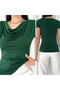 Women's Padded Shoulders Pleated Short Sleeve Sandy Fabric Blouse - 3