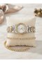 Women's Steel Wristwatch Gold Color Stone-Studded Bracelet Gift Stylish Women's Watch Set Frn28