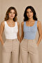 Women's 2-Piece U-Neck Buttoned Thick Strap 95% Cotton Camisole Undershirt White-Blue