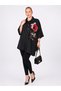 Plus Size Striped Asymmetrical Women's Tunic Shirt with Floral Detail