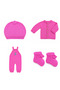 100% Cotton Baby Set 4-Piece Set Cardigan Jumpsuit Booties Hat Antiallergic 6-12 Months Dark Pink - 2