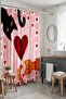 Bathroom Curtain, Hearts and Cats Patterned Shower Curtain, Bathtub Curtain 175X200Cm - 5
