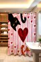 Bathroom Curtain, Hearts and Cats Patterned Shower Curtain, Bathtub Curtain 175X200Cm - 3