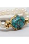 Real Freshwater Pearl 316L Steel Gold Detailed Turquoise Natural Stone Antique Design Women's Flexible Bracelet - 6