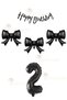 3 Pieces of Black Bow Balloons, 1 Piece of Black Number Balloon, 1 Piece of Black Happy Birthday Text Balloon.