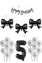 Black Bow Balloon - Black Banner - Black Number - White Balloon - Balloon with Ribbon Age