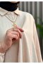 Women's Hijab Cream Shirt with Collar, Buttoned, Elastic Waist, Aerobin Woven Long Tunic - 4
