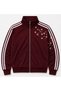 Sakura Flower Embroidered Three-Stripe Detailed Y2K Zip-Up Jacket
