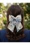 Authentic Shawl Motif Bow Automatic Buckle - Blue Tan Retro Pattern Ribbon Buckle with Tail
