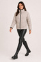 Women's Stone-Colored High Collar Short Puffer Coat – Padded, Zippered, Water-Resistant - 5