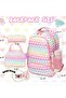 3-in-1 cute backpack set for girls| Shimmery Glitter Leather| 3 designs Mermaid Pattern,Rainbow Hearts,Pastel Coloures - 3