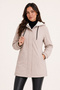 Women's Stone Color, Plush Lined Hooded Long Parka, Water and Wind Resistant Waist Form, Winter Coat - 3