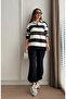 Women's Striped Polo Collar Sweatshirt Tracksuit Two-Piece Set - 5