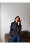 Belted Stand Collar Black Oversize Women's Short Trench Coat - 3