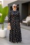 Haki̇m Collar Half Buttoned Waist Tieed Patterned Women's Tunic Viscose Dress