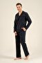 Men's 100% Cotton Long Sleeve Black Shirt Pajama Set (with Socks as a Gift) - 5