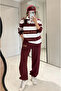 Women's Striped Polo Collar Sweatshirt Tracksuit Two-Piece Set - 2