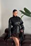 New Season Mock Neck Short Leather Trench Coat - 5