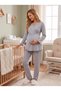 New Season Women's Gray Long Sleeve Double Breasted Collar Breastfeeding Compatible Special Design 100% Cotton Maternity Pajama Set - 2